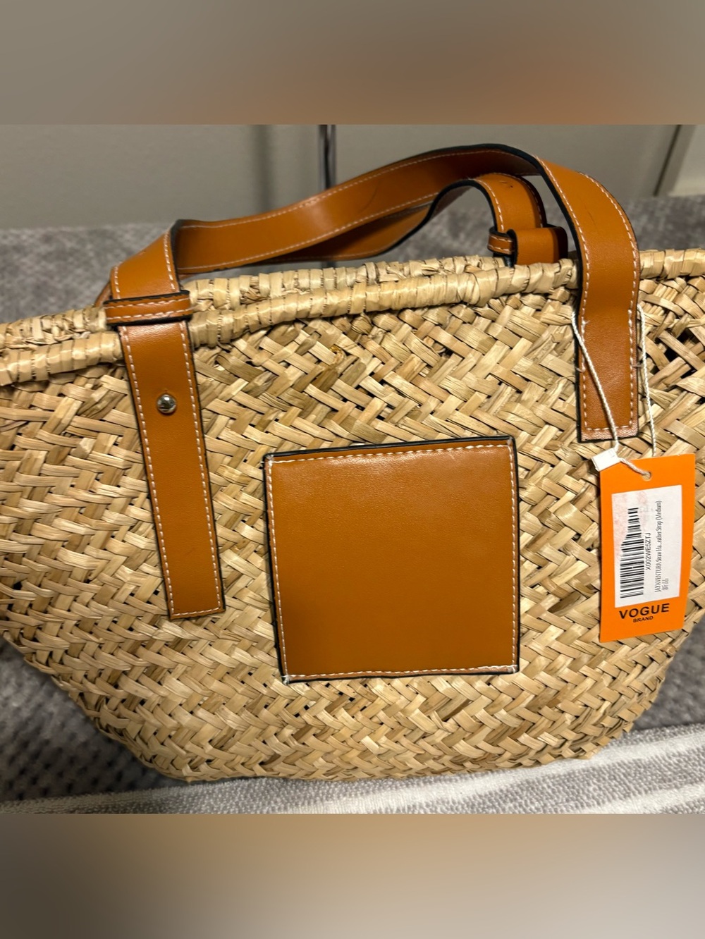 Vogue Natural Straw Tote with Tan Leather Trim - Picture 4 of 6
